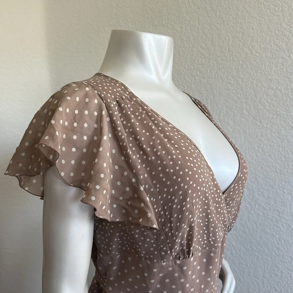 NWT Adrianna Papell Taupe Polka Dot Silk Dress - Picture 8 of 9